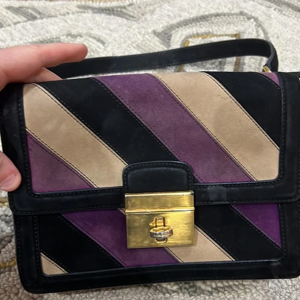💕 Dolce & Gabbana black purple tan suede double handle satchel handbag 💕